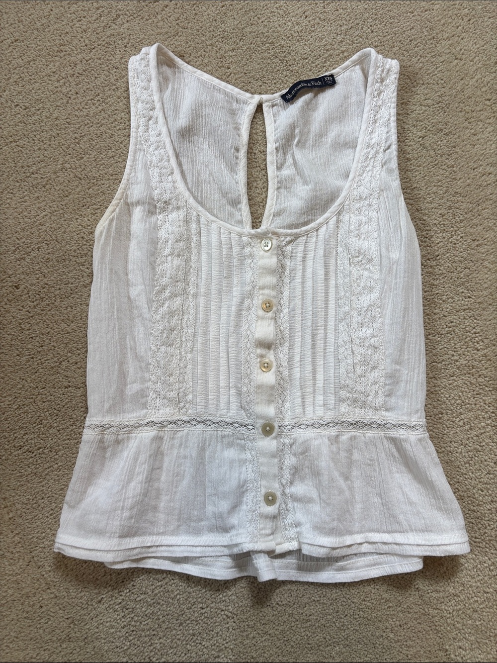Women’s White Lace-Trim Button Front Tank Top